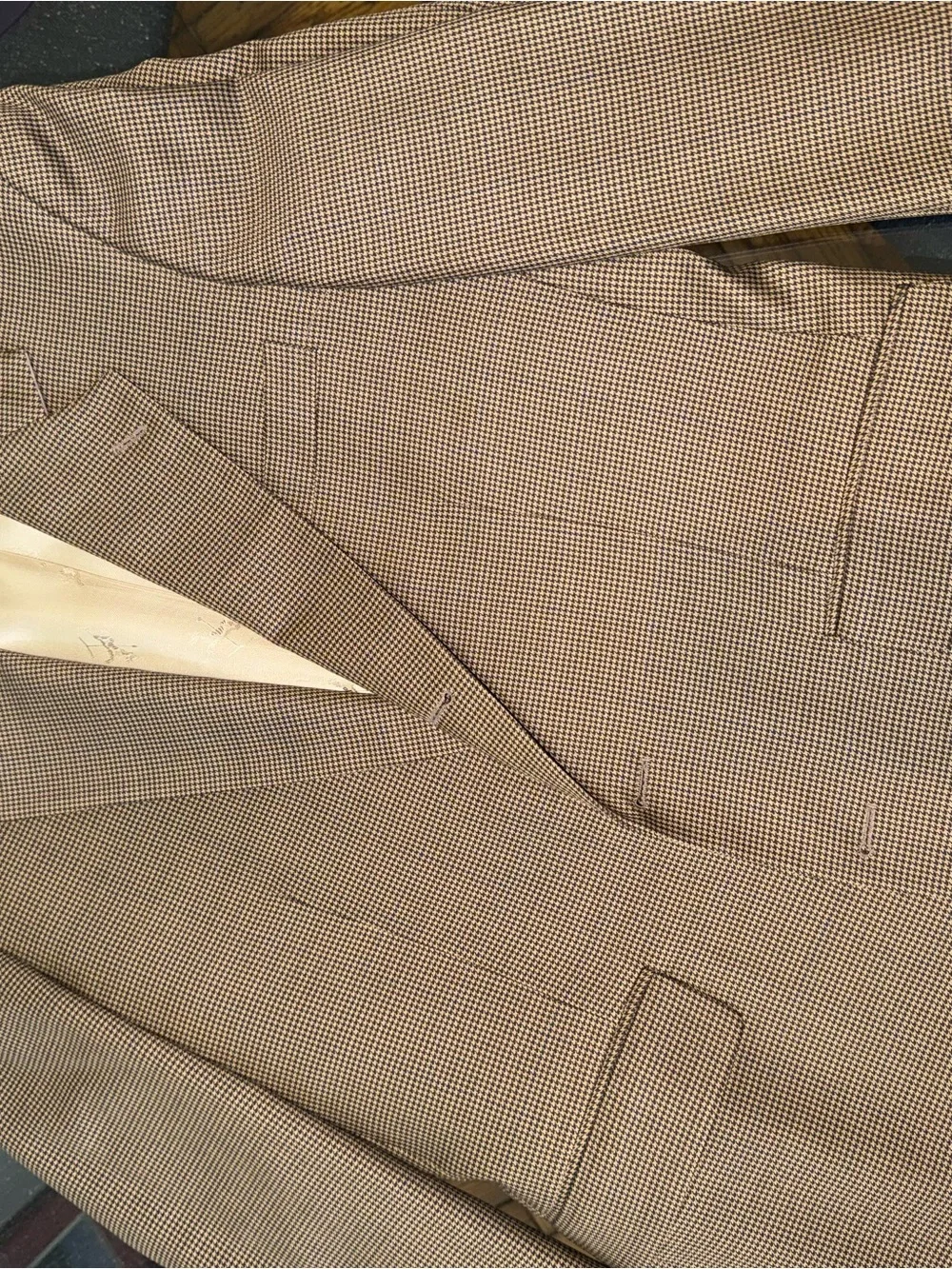 Old School Bespoke db Blazer Jacket Brown Micro-Check Carousel Lining